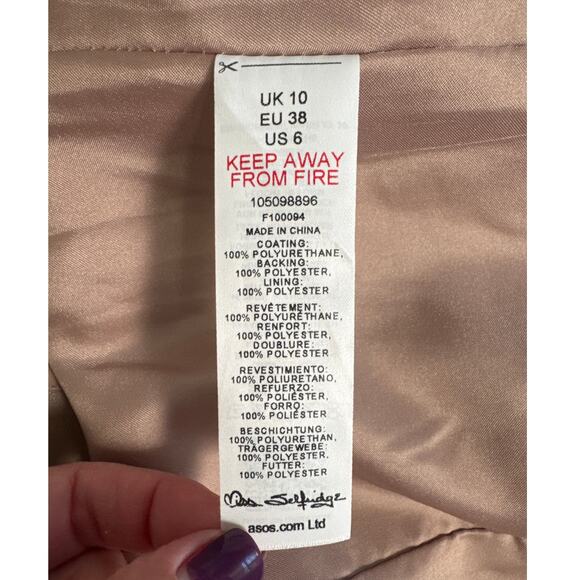 Miss Selfridge Faux Leather One Button Blazer in Mink Size 6 - Picture 6 of 14